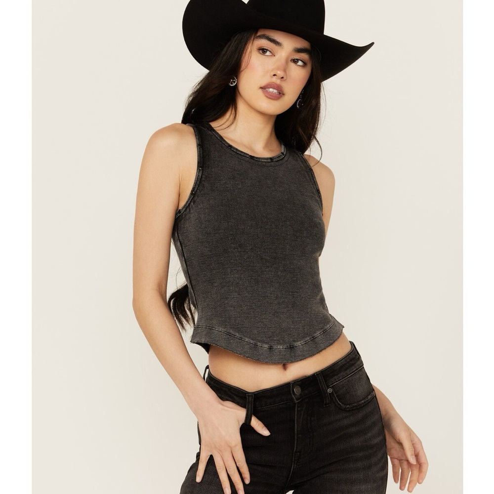 Idyllwind Ribbed Studded Tank Top Black Western Rock Boho Womens Large